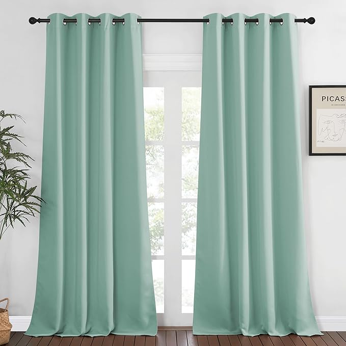 NICETOWN Bedroom Curtain Room Darkening Drapery 102 inches Length - Home Fashion Thermal Insulated Grommet Room Darkening Curtain for Living Room (Aqua Blue, 1 Panel, 52 x 102 inches)