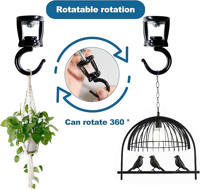 ONIKK Ceiling Hooks for Hanging Plants (2 PCS Black), Heavy Duty Metal Plant Hooks, Screw in Hooks for Hanging Birdfeeders, Lamps, Planters, Indoor Outdoor Wall Baskets Hooks up to 33 lbs