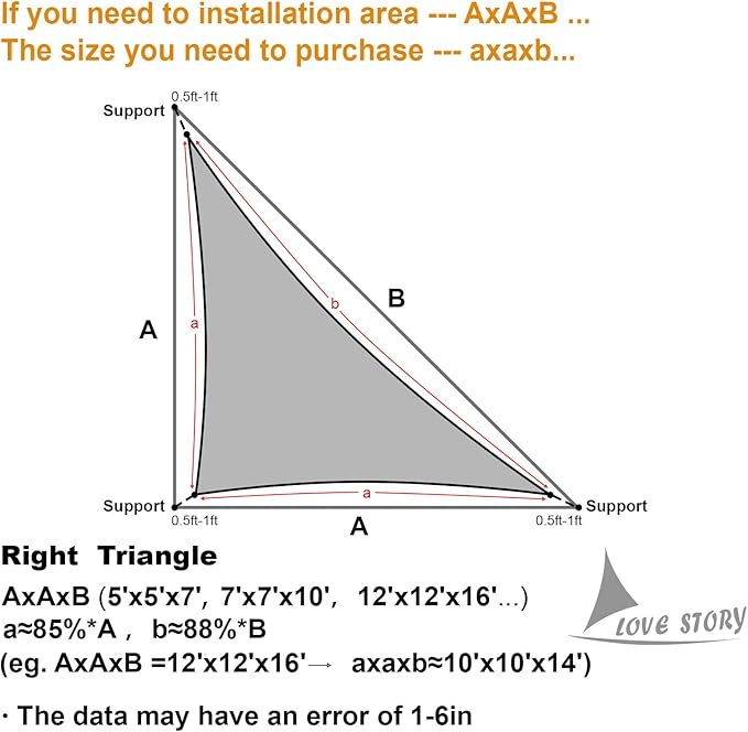 LOVE STORY Custom Size 5'x6'x7.8' Sand Sun Shade Sail Right Triangle Sunshade Fabric Awning Canopy for Patio Backyard Carport Pergola (Customized)