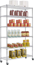 BestOffice | 6-Tier Wire Storage Shelves with Wheels | 18x48x82 | Chrome | Adjustable Racks | Heavy-Duty Metal Shelf, Holds Upto 510 lbs | No-Tool Assembly | Ideal for Home & Garage Shelving