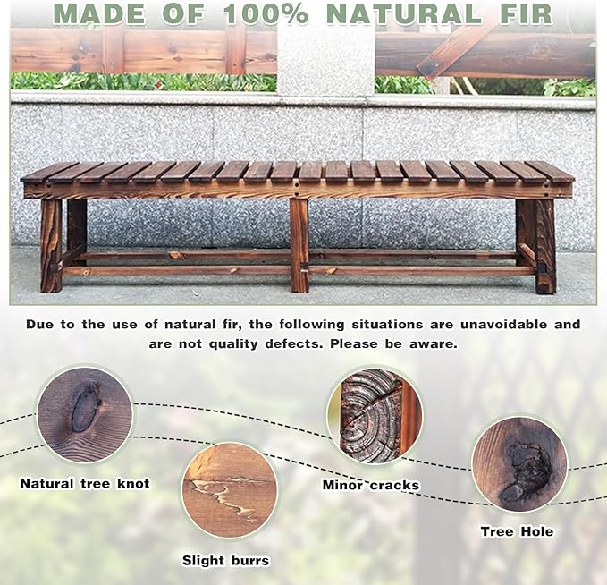 Outdoor Garden Bench, 3-Person Wood Patio Bench Weatherproof Outdoor Backless Bench, Anti-Corrosion and Anti-Rust Garden Benches for Garden Lawn Porch Park Backyard (Black,47.25''/120cm)