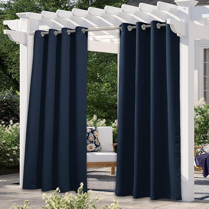 NICETOWN Outdoor Patio Curtain Waterproof, Sun Blocking Weatherproof Porch Decor Thermal Insulated Outside Covering Privacy Shades for Garden/Deck, W52 x L72 inches, Navy Blue, 1 Panel