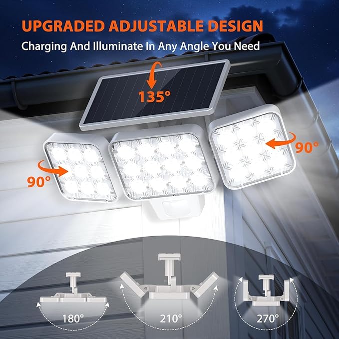 WdtPro Solar Lights Outdoor Motion Sensor 4Pack, 3500LM Bright Solar Flood Lights Outdoor, Adjustable & Upgrade Glass Panel, Wireless LED Solar Powered Security Spot Lights Waterproof for Yard-White