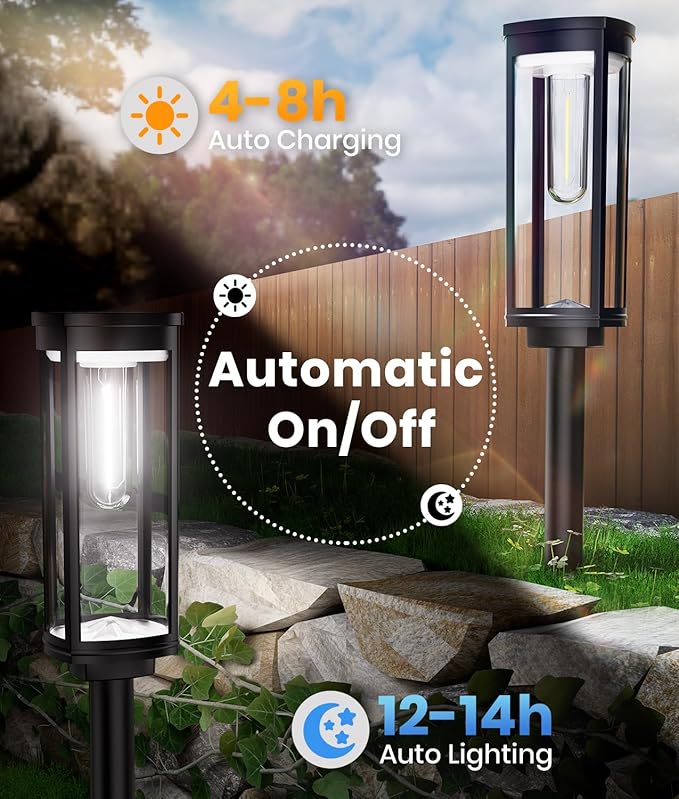 Solar Pathway Lights Outdoor Waterproof 4 Pack Upgraded Solar Walkway Landscape Lighting Outside Driveway Lights,Auto On/Off for Yard Lawn Patio (Cool White)