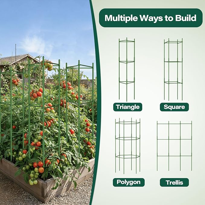 Halatool 63 Inch Tomato Cages for Garden, 6 Pack Adjustable Tall Tomato Cage, Garden Stakes Tomato Trellis for Pots, Tomato Plant Support for Raised Garden Bed &Vegetables Flowers