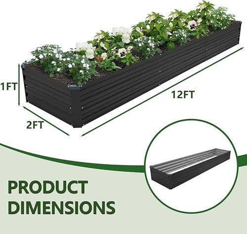 12×2×1FT(2PCS) Galvanized Raised Garden Bed Kit, Metal Planter Boxes,Large Outdoor Planters Garden for Planting Vegetables,Flowers,Herbs -Black