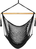 JoyView Hammock Chair with Spreader Bar Caribbean Hammock Swing Chair 300 LBS Weight Capacity XL Rope Hanging Chair for Outdoor Indoor Garden Yard - Black