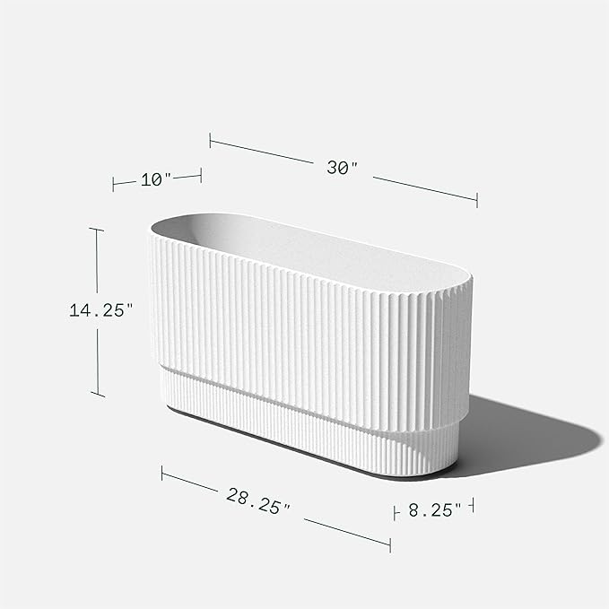 Veradek Demi Series Long Planter for Porch, Patio, Backyard | Durable Plastic-Stone Composite Material | Modern Décor for Shrubs, Flowers
