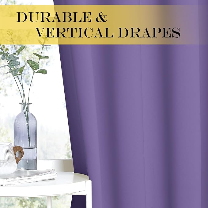 NICETOWN Lilac Purple Blackout Curtains for Bedroom/Living Room 132 Inch Length - Thermal Insulated Room Darkening Grommet Top Window Curtains (100 by 132 - Inch, 1 Panel)