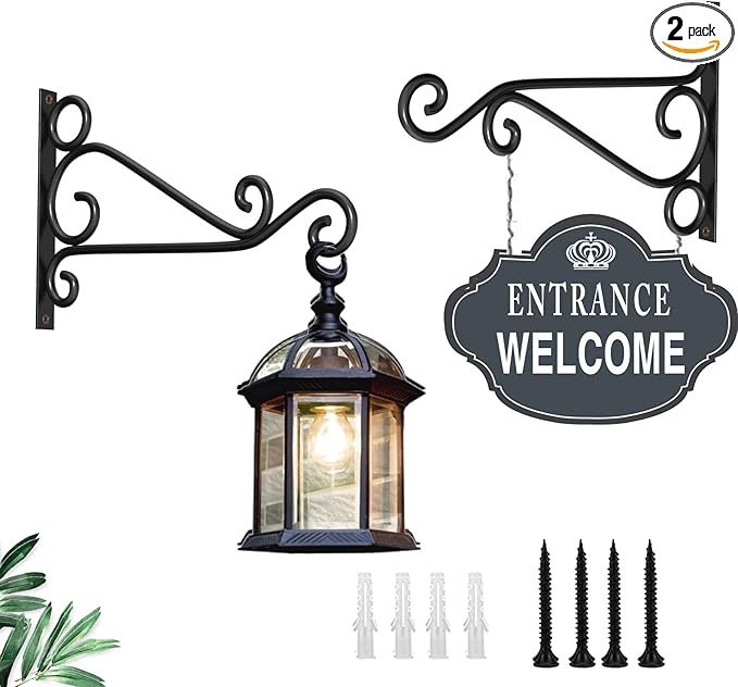Fashion&cool Wall Hanging Plant Brackets, 12 Inch Retro Heavy Duty Iron Plant Hanger Bracket, Indoor Outdoor Plant Hanger Hook for Hanging Plants Bird Feeder Lantern Wind Chimes