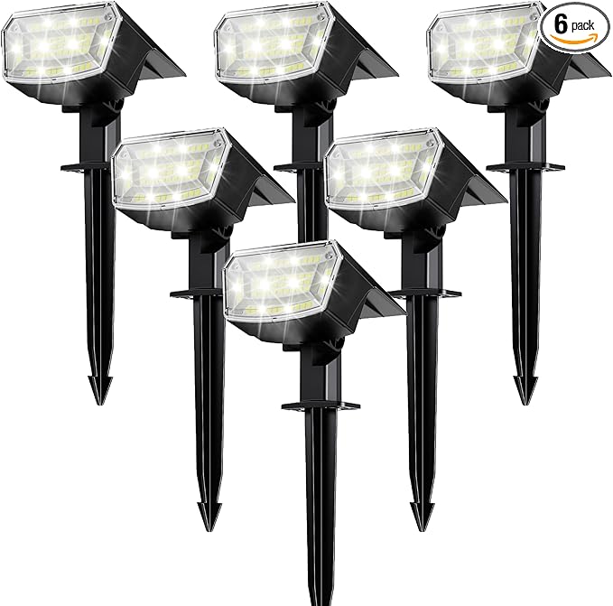 TECKNET Spot Lights Outdoor with 59 LED, 6 Pack Solar Lights Outdoor Waterproof IP65, Auto On/Off Solar Spot Lights, 3 Lighting Modes Solar Powered Garden, 2-in-1 Solars Landscape Light (Cool White)
