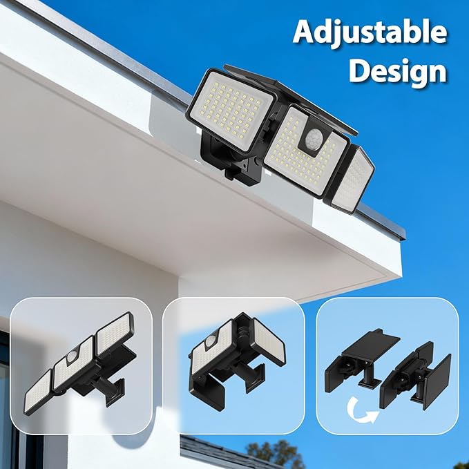 INCX Solar Motion Sensor Lights Outdoor, 3 Heads Security Lights Solar Powered, 156 LED Flood Light Motion Detected Spotlight for Patio Yard Garage Entryways, IP65 Waterproof 1 Pack