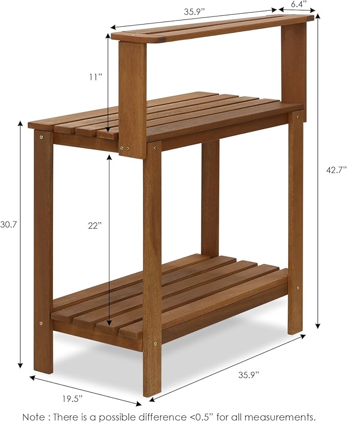 Furinno FG17478 Tioman Outdoor Patio Furniture Hardwood Potting Bench, Natural