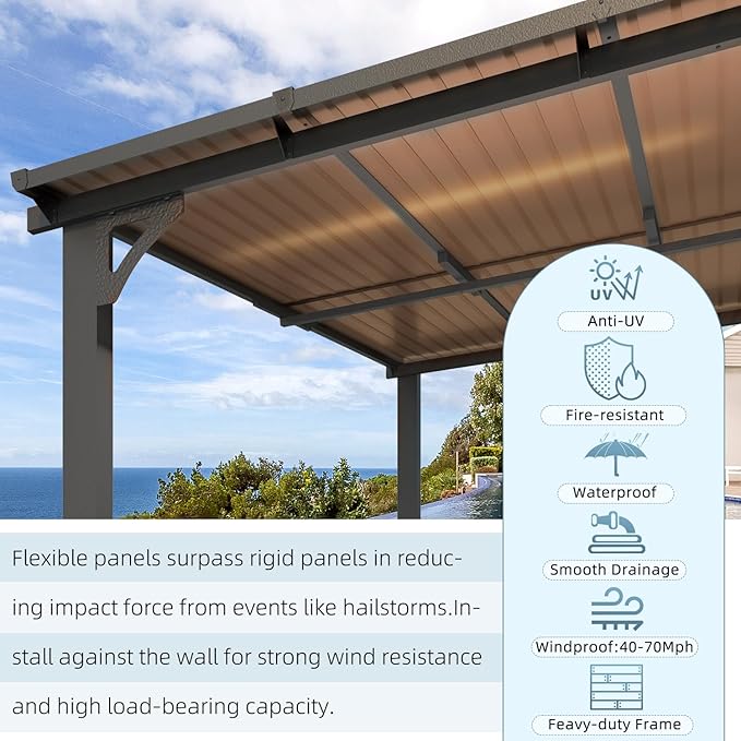 AECOJOY 22' x 8' Gazebo for Patio, Large Wall-Mounted Hard Top Lean-to Gazebo Pergola with Roof 8' x 22' on Clearance, Heavy Duty Patio Awnings for Decks, Backyard