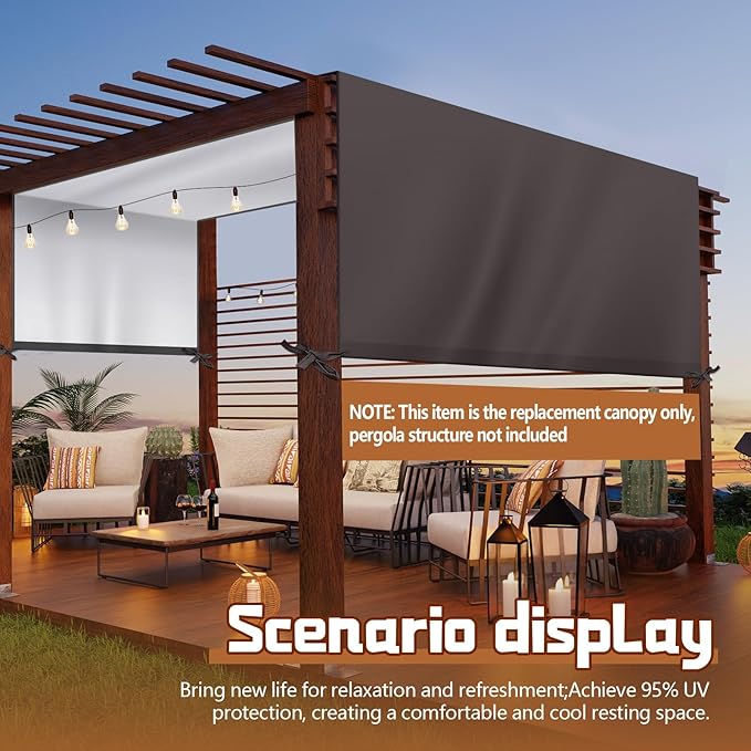 Universal Pergola Replacement Canopy Outdoor Canopy Shade Cover Waterproof Shade Top Cover for Outdoor Patio Porch Backyard(14 x 10 ft,Coffee)