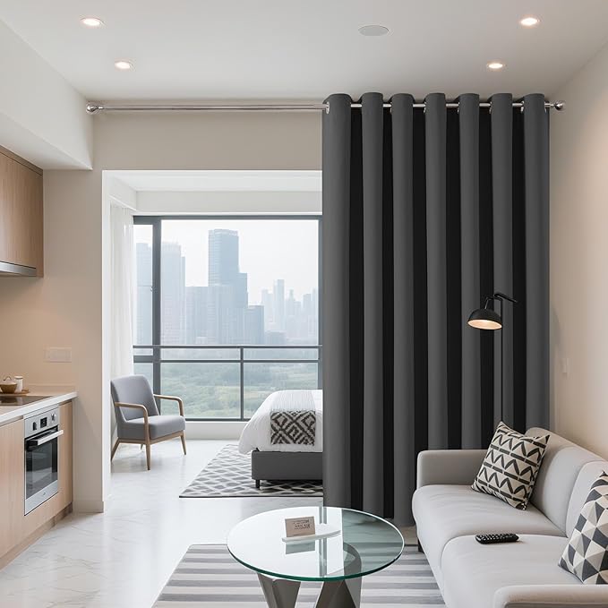 Joydeco Blackout Patio Sliding Door Curtains 72 Inches Long, Grommet Privacy Room Divider Curtains, Extra Wide Thermal Blackout Drapes for Bedroom Living Room (Grey, 60Wx72L, 1 Panel)