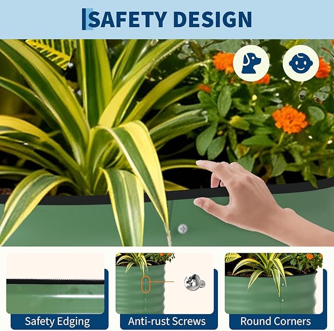 Garvee 4 Pack Galvanized Raised Garden Bed, 8x2x1.5 ft Metal Planter Box for Flowers Vegetables, Rust-Resistant Raised Garden Beds for Gardening, Easy Assembly Outdoor Garden Box & Planters, Green