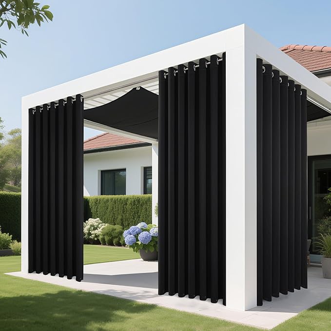 Joydeco Blackout Patio Sliding Door Curtains 96 Inches Long, Grommet Privacy Room Divider Curtains, Extra Wide Thermal Blackout Drapes for Bedroom Living Room (Black, 80Wx96L, 1 Panel)