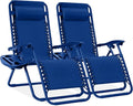 Best Choice Products Set of 2 Adjustable Steel Mesh Zero Gravity Lounge Chair Recliners w/Pillows and Cup Holder Trays - Marine