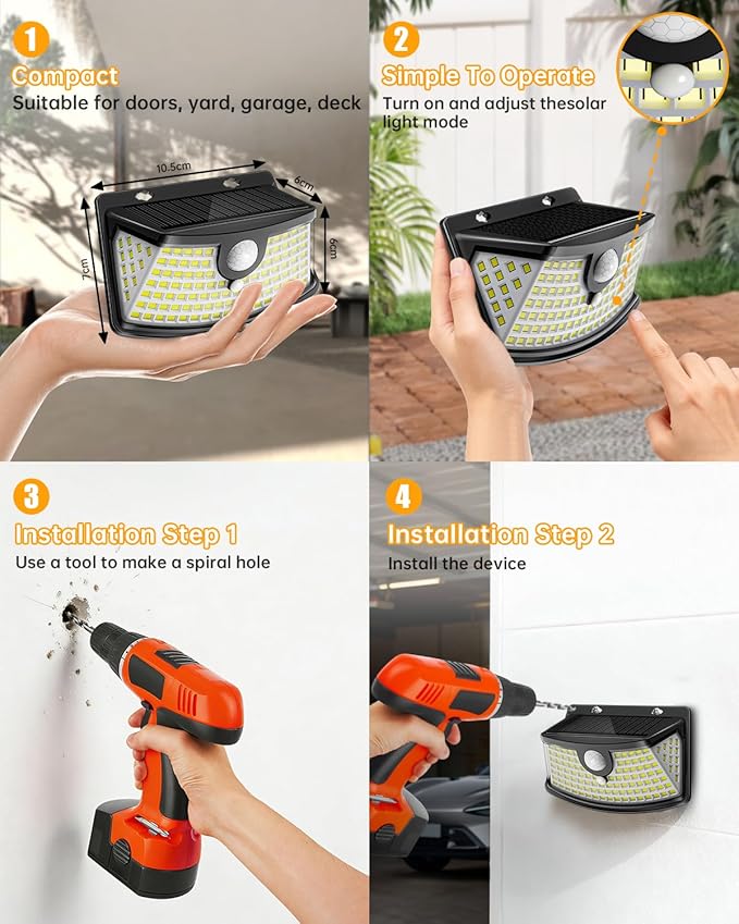Aootek New Solar Motion Sensor Lights 120 LEDs with Lights Reflector,270° Wide Angle, IP65 Waterproof, Step Lights for Front Door, Yard, Garage, Deck (Black, Daylight White, 6-Pack)
