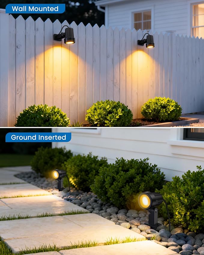 ZZXX All-in-One LED Landscape Lighting Kit, 4-Pack Low Voltage Landscape Lights with Transformer 32FT Wire and Connectors, 2700K Waterproof Outside Spotlights for Yard Garden Tree Pathway House
