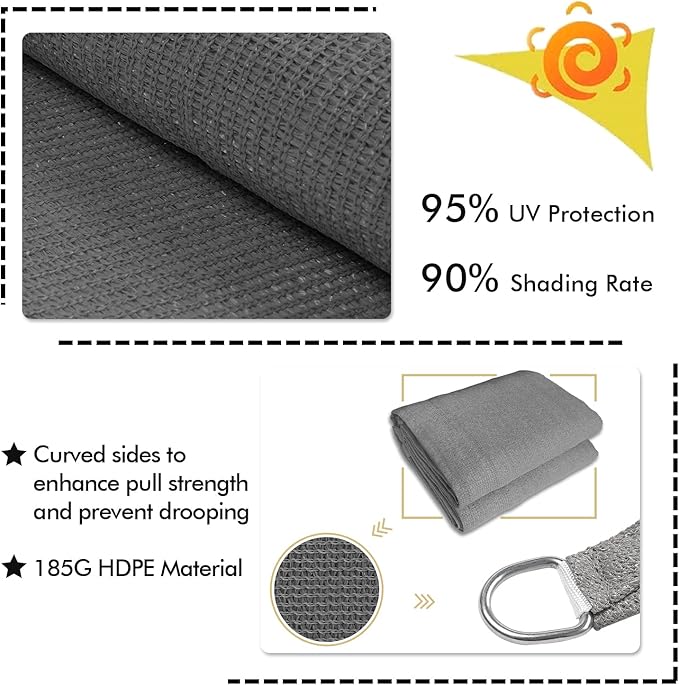 KANAGAWA 20'X20' Dark Gray Custom Size Sun Shade Sail Square UV Block Canopy Cover for Patio Backyard Lawn Garden Outdoor (Customized Available)