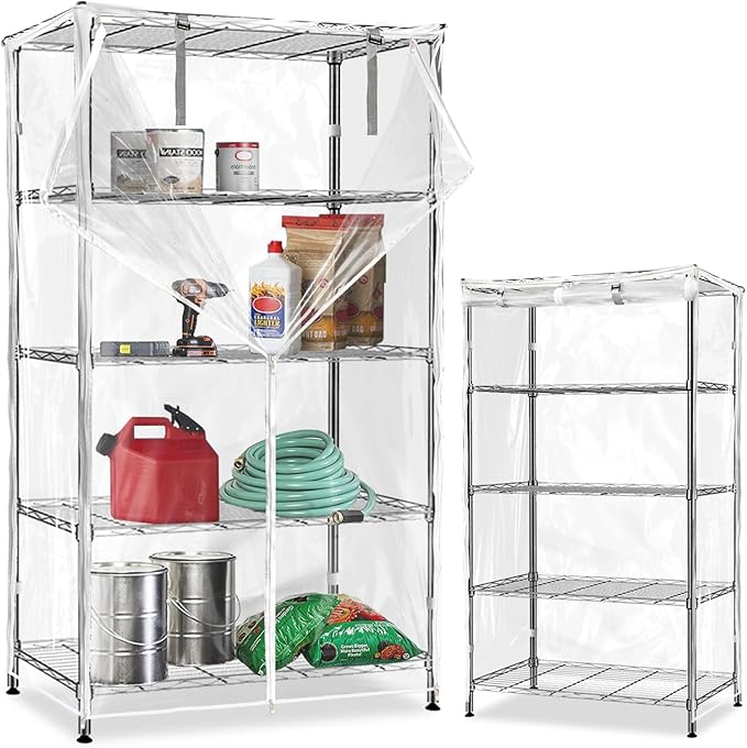 Waterproof Shelf Cover,Durable Dustproof Storage Wire Rack Covers,Outdoor Shelving Covers for Wire Shelves with Zipper 42''x18''x72'',Clear,Cover Only