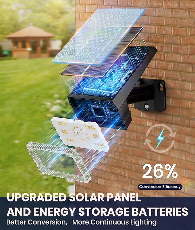 2-Pack Solar Lights Outdoor Waterproof IP67, 3 Color Modes (Warm/Cool White & Hybrid) with 3 Lighting Modes, 105° Adjustable Dusk to Dawn Solar Spotlights for Pathway/Garden/Yard Wall/Ground Lighting
