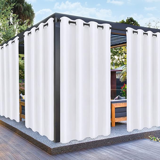 PureFit Outdoor Curtains for Patio Waterproof Weatherproof, UV Resistant Outside Curtains for Gazebo, Front Porch, Pergola, Sun Blocking Privacy Curtain, 52W x 120L inch, 1 Panel, White