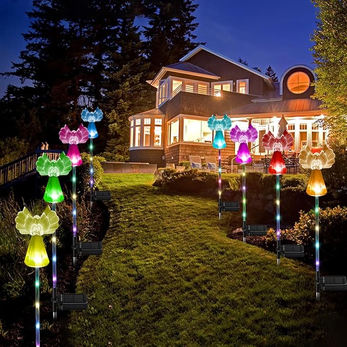 Solar Angel Lights Outdoor Decor - 4 Pack Decorative Color Changing Waterproof LED Angel Stake Lights for Cemetery Grave Garden Patio Yard Art Lawn Decoration, Grave Markers, Memorial Gifts