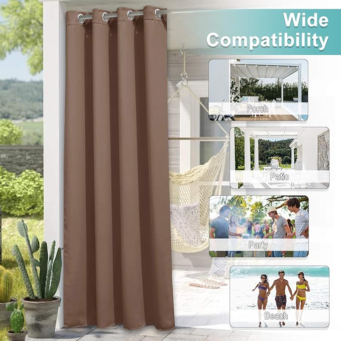 NICETOWN Outdoor Curtains for Patio W100 x L84 inch 2 Pieces, Sun Blocking Screen Shades 100% Privacy for Garage Window Patio Door Pergola Pool Hut, Weatherproof Blinds for All Season, Tan