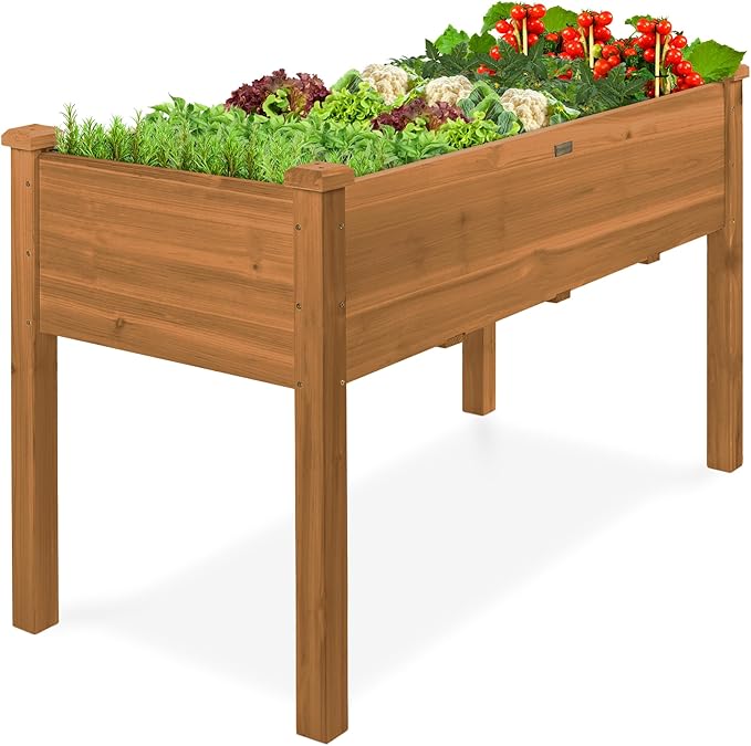 Best Choice Products 48 x 24 x 30 Inches Raised Garden Bed, Elevated Wood Planter Box Stand for Backyard, Patio, Balcony with Bed Liner, 200 Pound Capacity - Acorn Brown