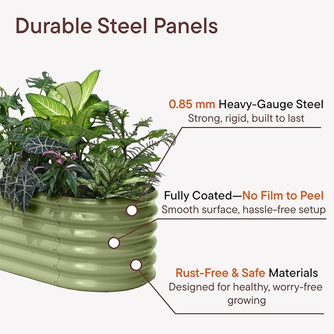 5-Pack 18” Tall Galvanized Raised Garden Beds – Everyday Kitchen Garden Layout, Fits 200 Sq Ft Patio or Backyard, 10x2x1.5 ft & 8x2x1.5 ft Metal Flower Bed for Herbs Vegetable - Sand Beige