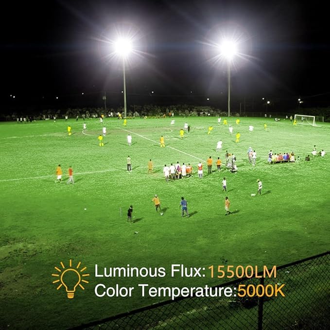 150W LED Flood Light Outdoor,2 Pack 15500LM Super Bright Security Light,IP66 Waterproof Floodlight,5000K Daylight White LED Exterior for Basketball Court, Stadium, Playground