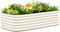 Quictent Galvanized Raised Garden Bed Kit Tall, 6x3x1.5 ft Oval Large Planting Box Strengthened by Crossbar, for Vegetables Outdoor, Beige