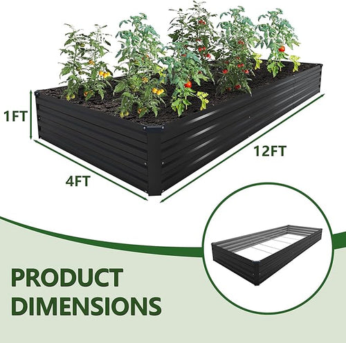 12×4×1FT(2PCS) Galvanized Raised Garden Bed Kit,Metal Planter Boxes,Large Outdoor Planters Garden for Planting Vegetables,Flowers,Herbs -Black