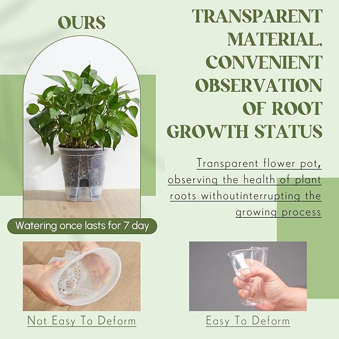 Self Watering Pots for Indoor Plants with Deep Reservoir and High Drainage Holes for Outdoor Plants and Flowers, Bare Root Planter(4.72'', 5.91'', 7.09'',Clear,3 Pcs)