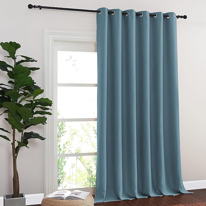 NICETOWN Smoky Blue Blackout Curtains for Bedroom 95 Inch Length - Thermal Insulated Room Darkening Privacy Grommet Window Drapes for Boys Room, Set of 1 Panel, 80 x 95 Inch