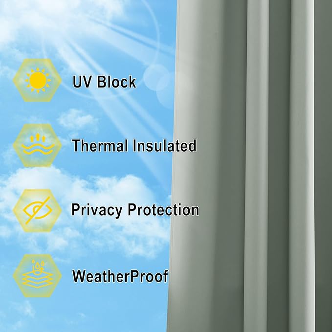 NICETOWN Outdoor Curtains for Patio W100 x L95 inch 2 Pieces, Sun Blocking Screen Shades 100% Privacy for Porch, Pergola, Lanai, Outside Deck, Weatherproof Blinds for All Season, Sage Green