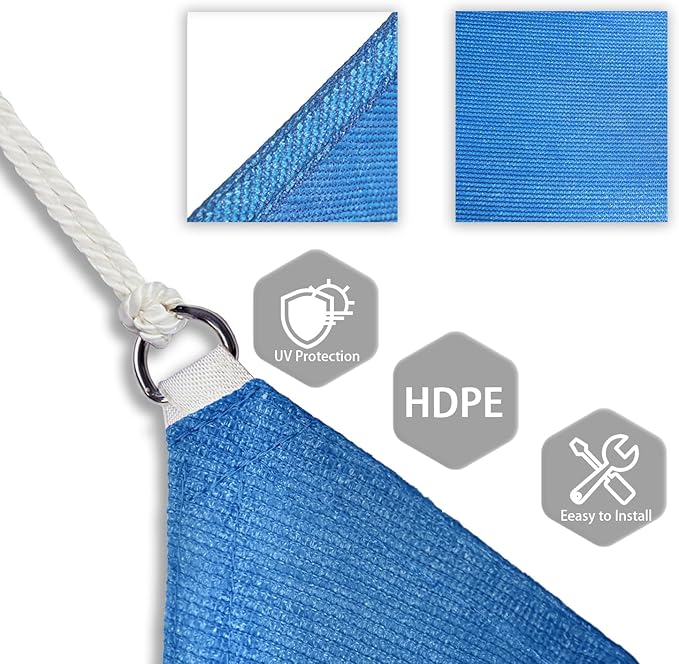 Patio Paradise 10' x 10' x 9'10" Sun Shade Sail Triangle Canopy, Permeable Shade Cloth Fabric Sunlight Block Patio Cover HDPE Deck Awning for Outdoor Backyard Pergolas Roof Shading, Blue