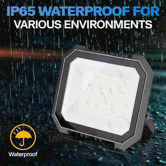 1 Pack LED Flood Lights Outdoor, 100W 10000LM Super Bright Floodlight Outside Work Light with 5.9FT Plug, IP65 Waterproof 6000K Outdoor LED Flood Light for Garage, Yard, Lawn, Garden