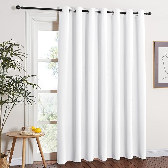 NICETOWN 50% Light Blocking Vertical Blinds for Sling Door, Silver Grommet Top Window Curtains, Curtains for Patio, Extra Wide Drapes (White, W100 x L84)