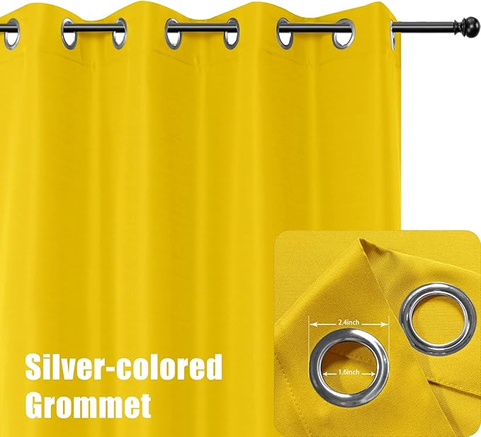 BONZER Waterproof Indoor/Outdoor Curtains for Patio Thick Privacy Grommet Curtains for Bedroom, Living Room, Porch, Pergola, Cabana, 1 Panel, 54W x 84L inch, Yellow