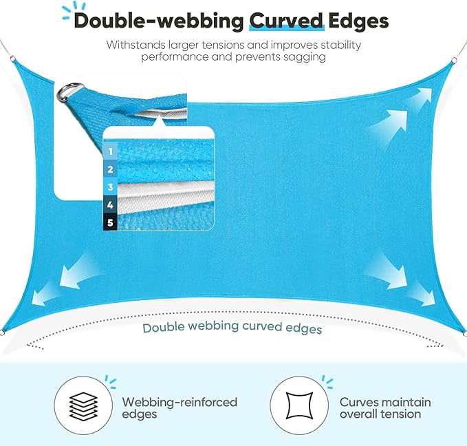 Quictent 12x16ft 185G HDPE Rectangle Sun Shade Sail Canopy 98% UV Block Outdoor Patio Garden with Hardware Kit (Turquoise)