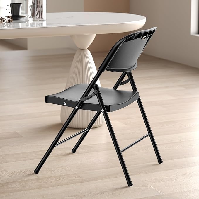 Nazhura 350 Weight Limit Heavy Duty Plastic Folding Chair with Reinfoced Steel Frame for Indoor and Outdoor, Wedding, Party, Restaurant, Meeting Room, Patio and Garden (Black, 10 Pack)