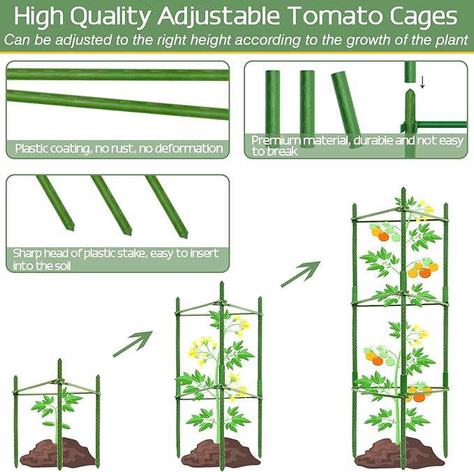Halatool 2 Pack Tomato Cages for Garden,Up to 48in Adjustable Tomato Cage, Garden Stakes Tomato Trellis for Pots, Tomato Plant Support for Raised Garden Bed & Climbing Vegetables Flowers