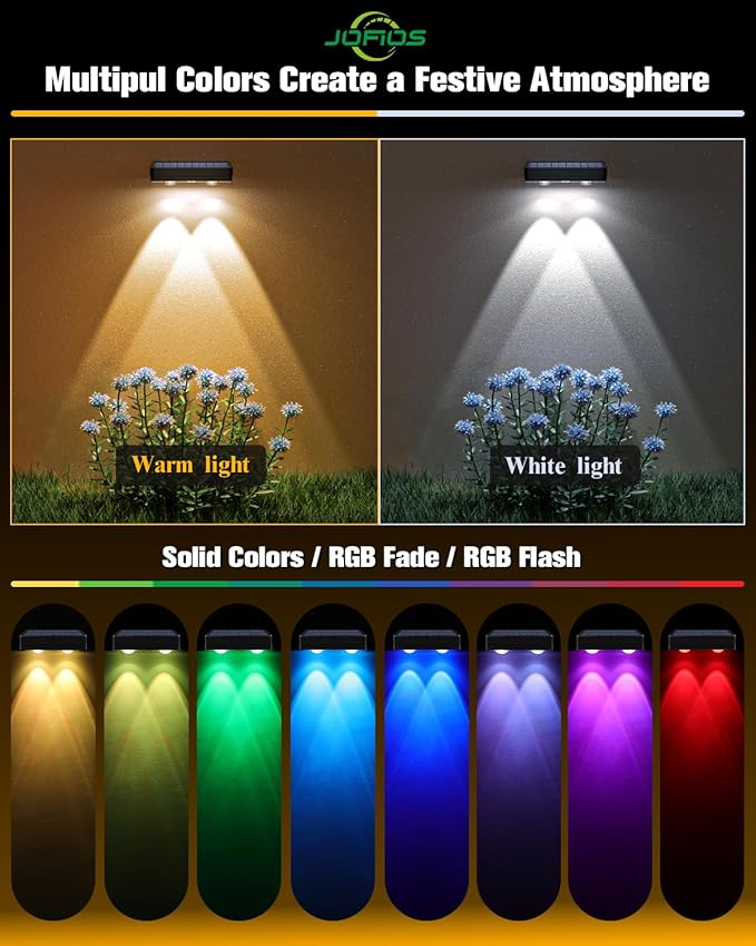 Solar Fence Lights 8 Pack, 50 Lumens Outdoor Fence Solar Lights with 12 Modes RGB Color Glow LED Solar Lights Outdoor Waterproof, Solar Lights for Patio, Backyard, Deck, Fence, Railing.