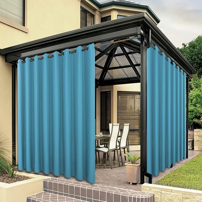 BONZER Outdoor Waterproof Curtains for Patio Wide Grommet Light Filtering Outside Curtains for Gazebo, Porch, Pergola, Pavilion, 1 Panel, 110W x 120L inch, Teal