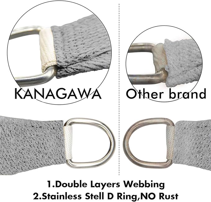 KANAGAWA Sun Shade Sail 12'x12'x17' Gray Triangle UV Block Canopy Awning Shelter Fabric Cloth Screen for Outdoor Patio Garden Backyard