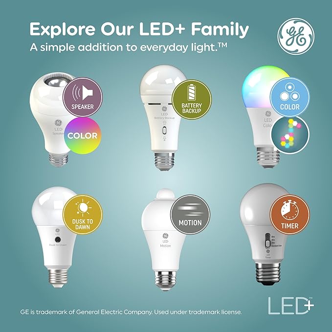 GE LED+ Dusk to Dawn A19 LED Light Bulbs, Automatic On/Off Outdoor Light, Daylight, 8.5W (3 Pack)